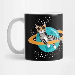 Cosmic Cat Saturn Starry Design Mug